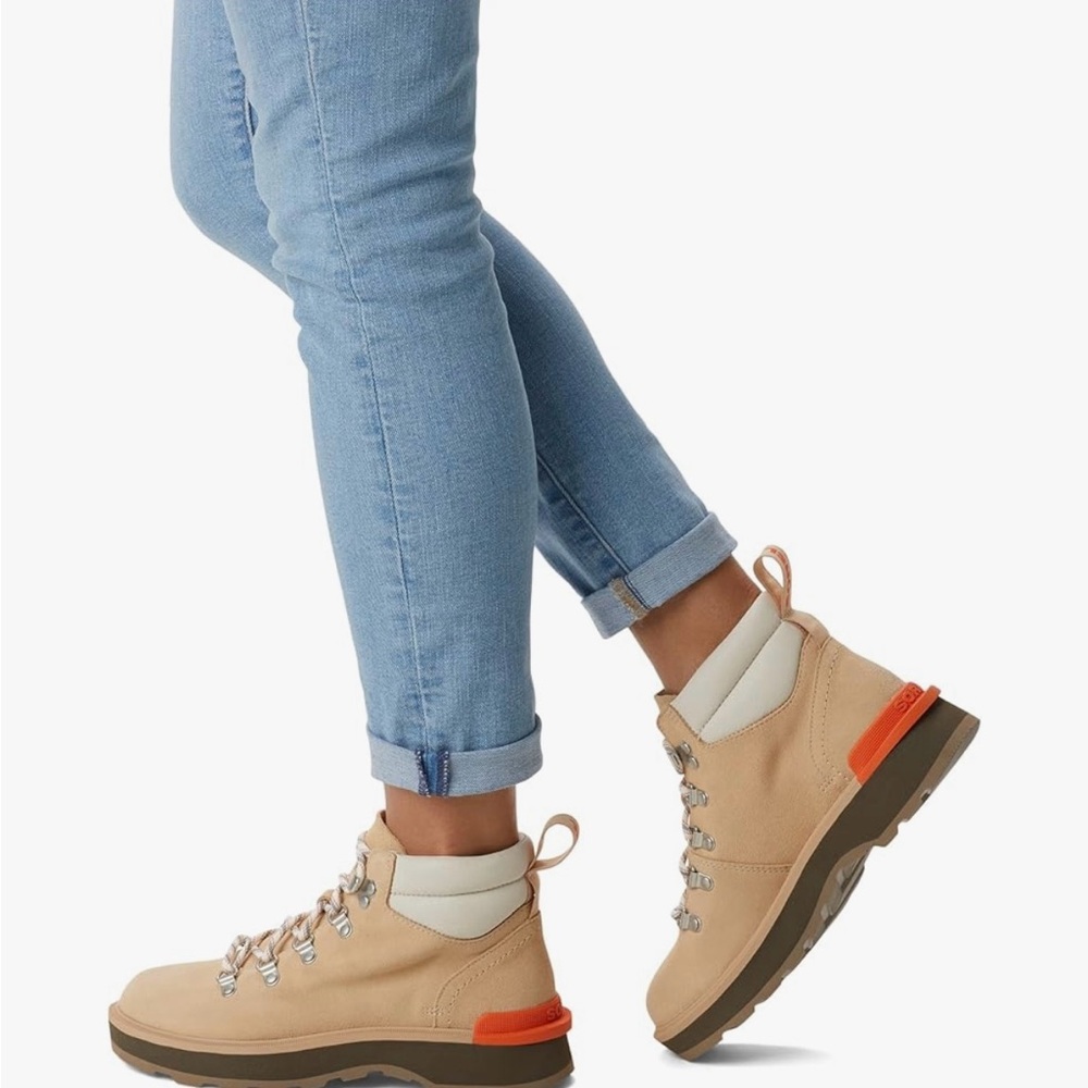 Stylish Tan Hiking Boots with Orange Accents